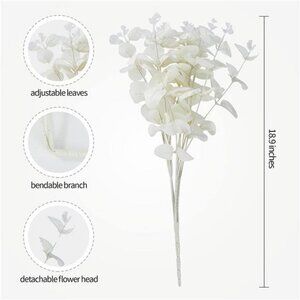 3Pcs Artificial Eucalyptus Leaves with White Flowers and Stems